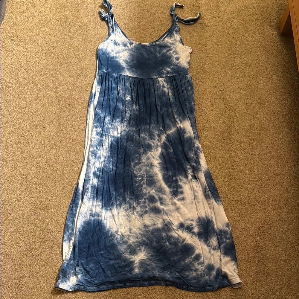 See You Monday Blue and White Tie-Dye Midi Dress